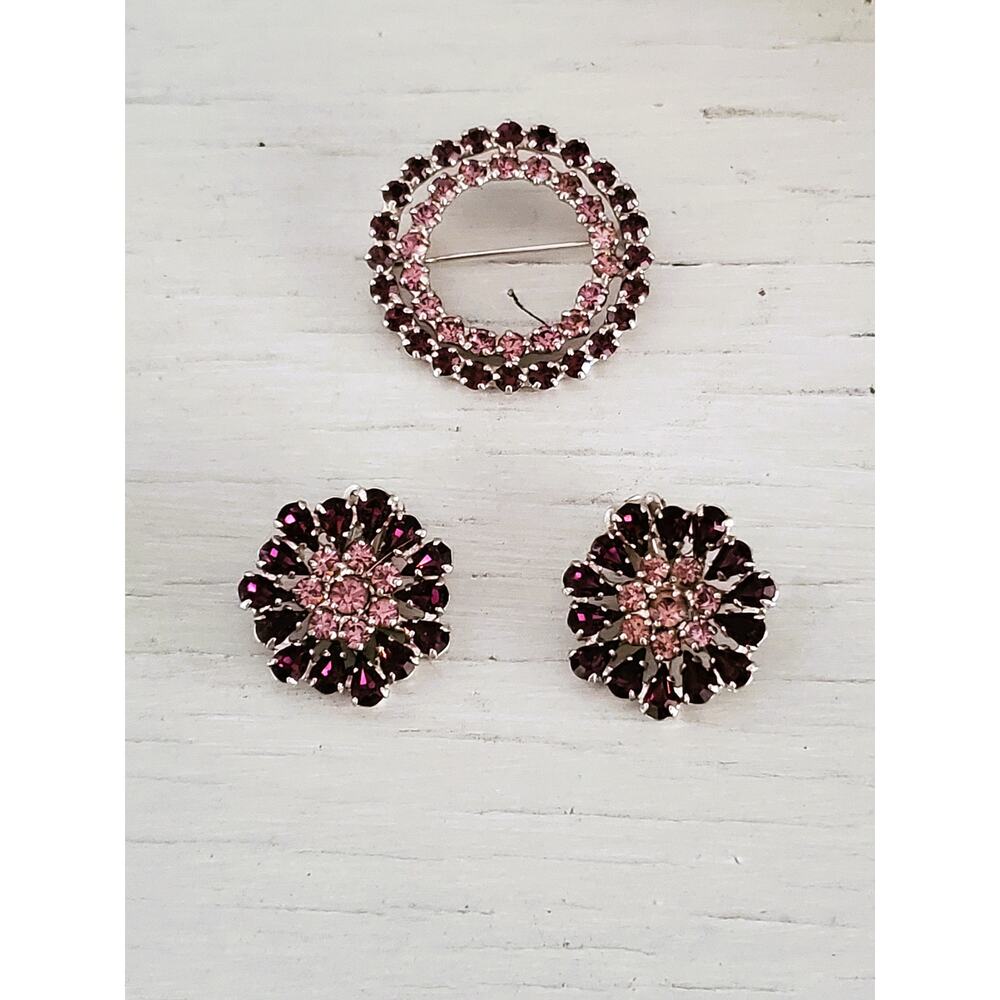 Vintage Lavender and Purple B David Earrings and Brooch Jewelry Set